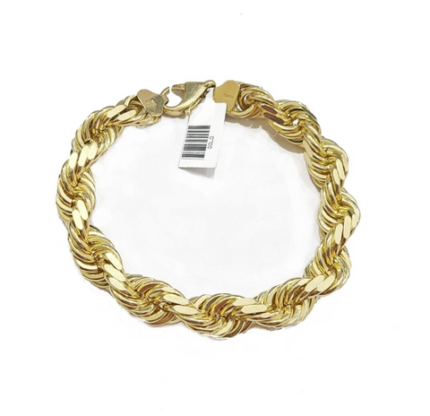 Real 10K Yellow Gold Rope Bracelet 10mm 8 Inch Lobster Lock