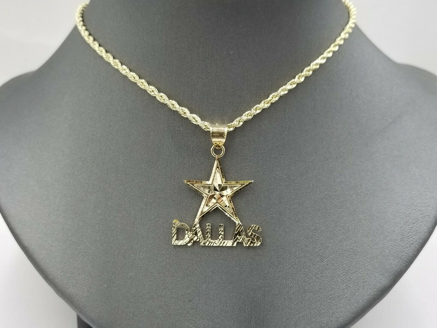 10K Yellow Gold Dallas Star Charm Diamond Cut Pendant Cowboy Men Women Real