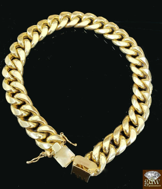 Real Gold Mens Miami Cuban Link Bracelet 8" 10MM 10k Yellow Gold Box Clasp Thick