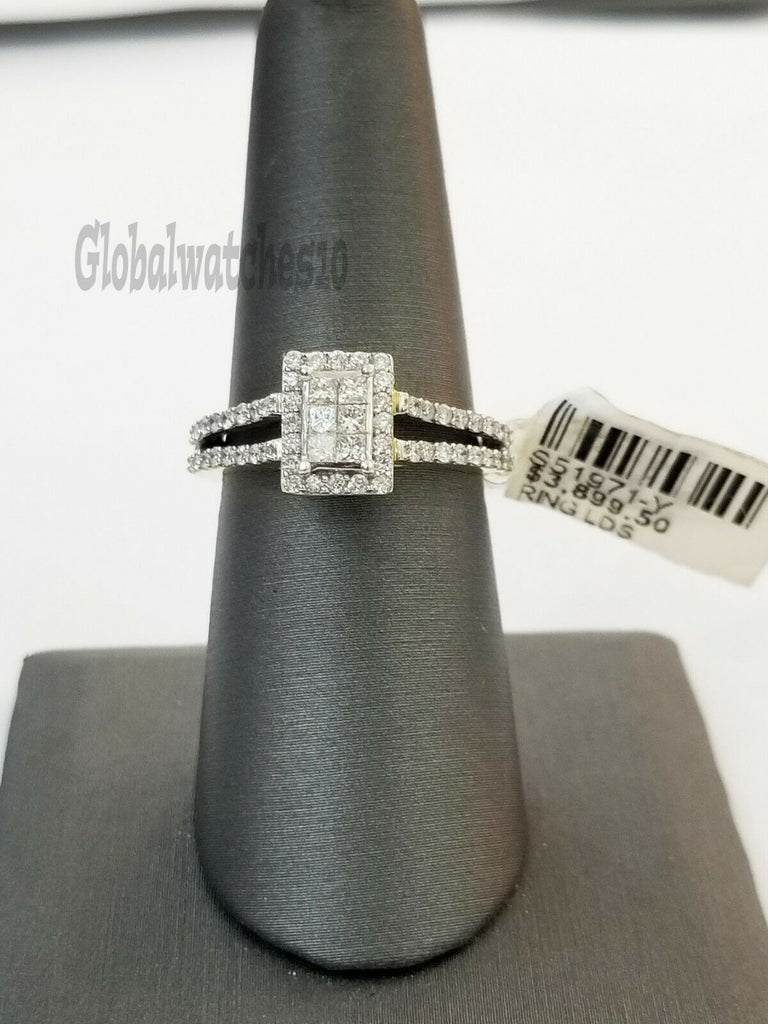 Ladies Diamond Ring Solid 14k Yellow Gold Real Diamonds Princess Cut Halo Design