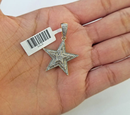 10k Real Gold Men Layer Star Pendant Genuine Diamonds 10kt Gold Star Charm