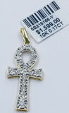 10k Gold Ankh Cross Charm Pendant Real Diamond 2mm Rope Chain 18"-28"