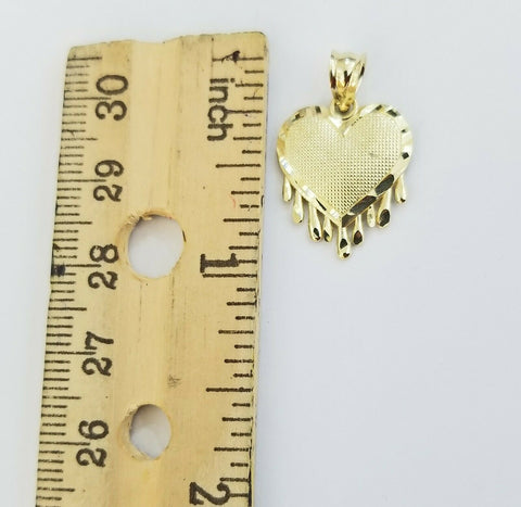 10k Love Heart Yellow Gold Dripping Heart Charm Diamond Cut Pendant Men Women