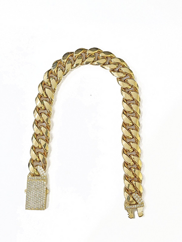Real 14K Yellow Gold Miami Cuban Bracelet 8" Inch 11 mm 14K CZ Stone Box Clasp