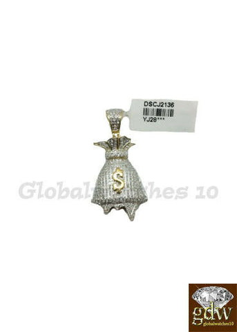 10k Gold Men's Pendant Money Bag Dollar Sign Charm/Pendant With Real Diamonds,
