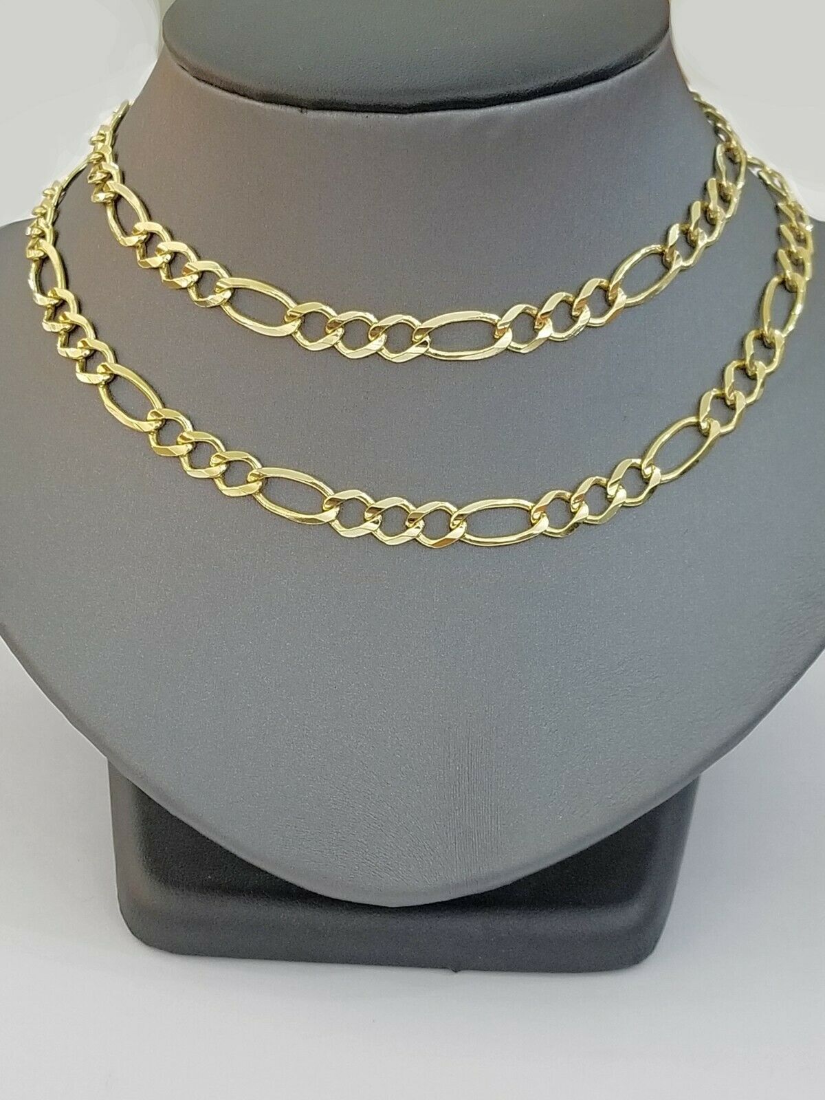 14k Solid Yellow Gold Figaro Link Chain Necklace Lobster Clasp 7mm for Men Women