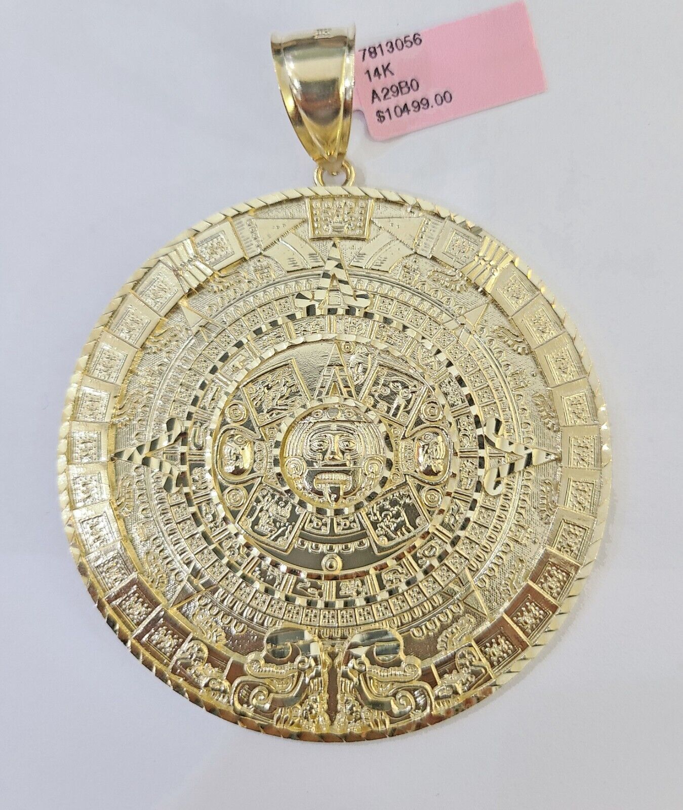 Real 14k Yellow Gold Circular Mayan Calendar / Pendant Charm 3 inches 14kt