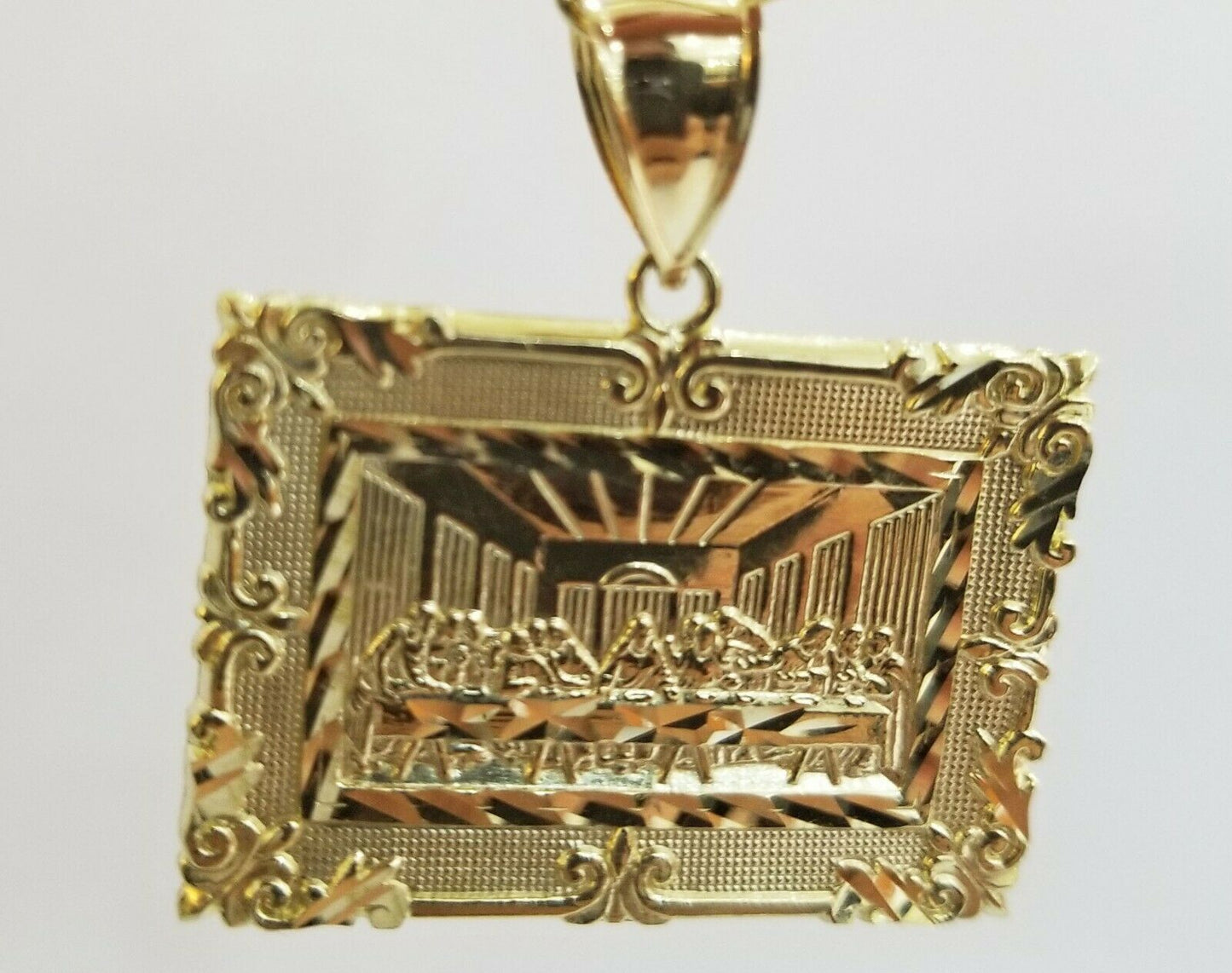 10k last supper charm with Real gold miami cuban chain 24inch, 5mm,10kt gold set