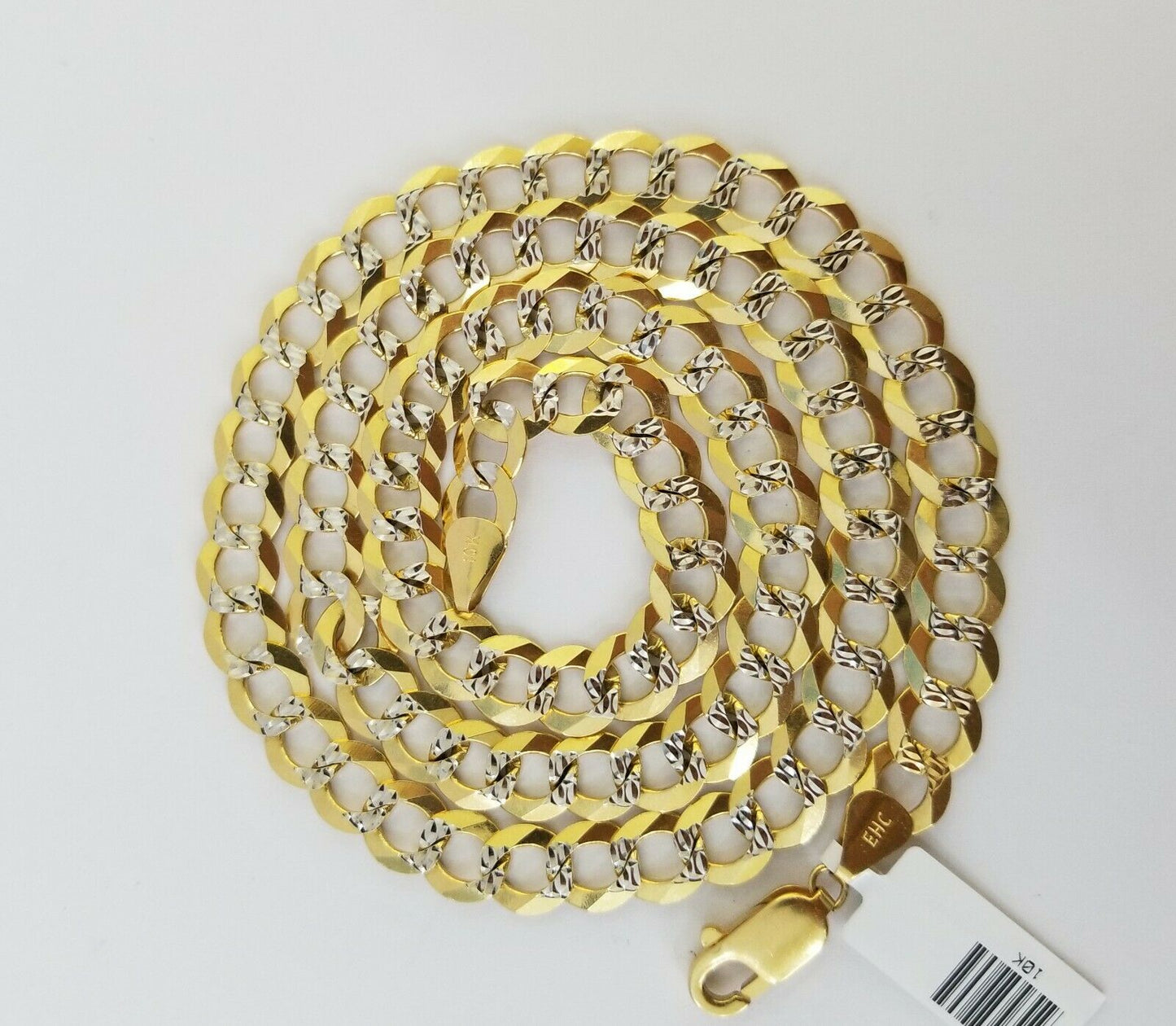 Solid REAL Yellow Gold 10k Cuban Curb Link necklace 8mm gold chain w diamond cut