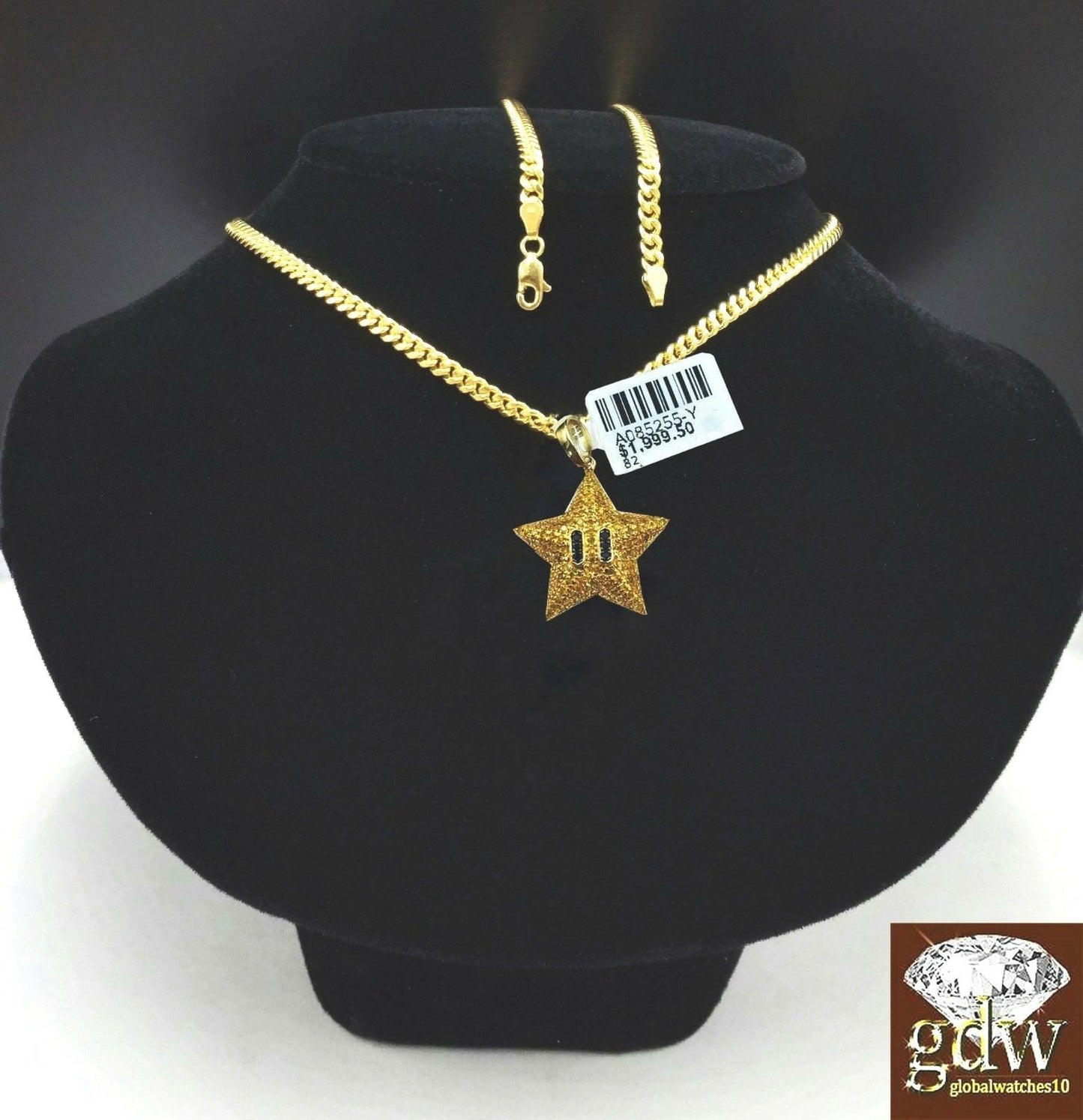 10k Yellow Gold & Real Diamond Star Emoji Charm 20Inch Miami Cuban Chain