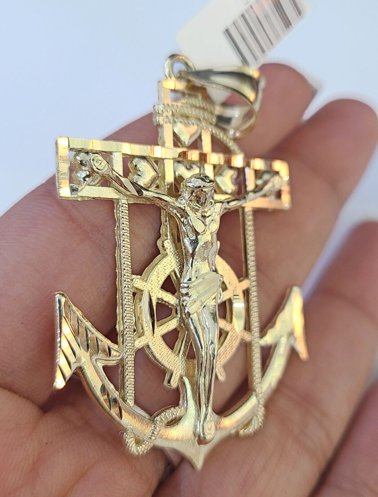 Real 10k Yellow Gold Jesus Anchor Pendant 2.5 inches Charm