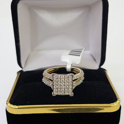 Real 10k Yellow Gold Diamond Ladies Ring SET Women Engagement Wedding Genuine