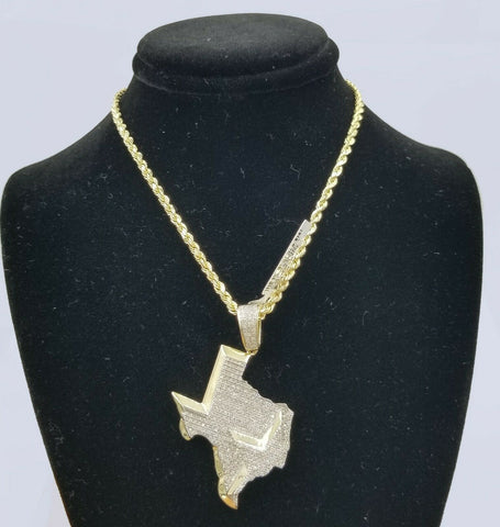 REAL 10k Texas Yellow Gold Diamond Map Pendant Charm with Lone Star 0.80CT
