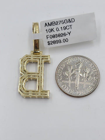 Real 10k Gold & Diamond Letter "B" Initial Alphabet Charm/Pendant 1.25".