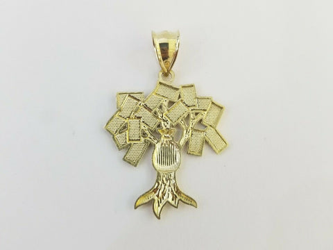 10K Yellow Gold Money Tree Pendant Diamond Cut, 10KT Real Gold $100 sign bag