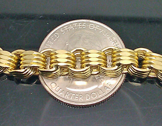 Real 10K Yellow Gold Byzantine Box Link Bracelet 8.5 inch Long 6.5mm Men