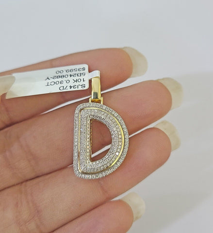 10k Yellow Gold Diamond Letter "D" Initial Alphabet Charm Pendant Real Genuine