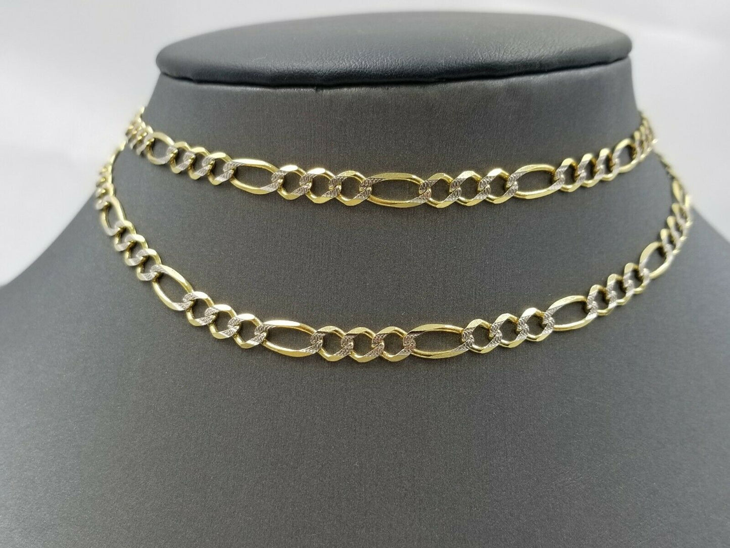 14k Solid Yellow Gold Figaro Chain necklace 5mm Diamond Cut Male Female 22" Real