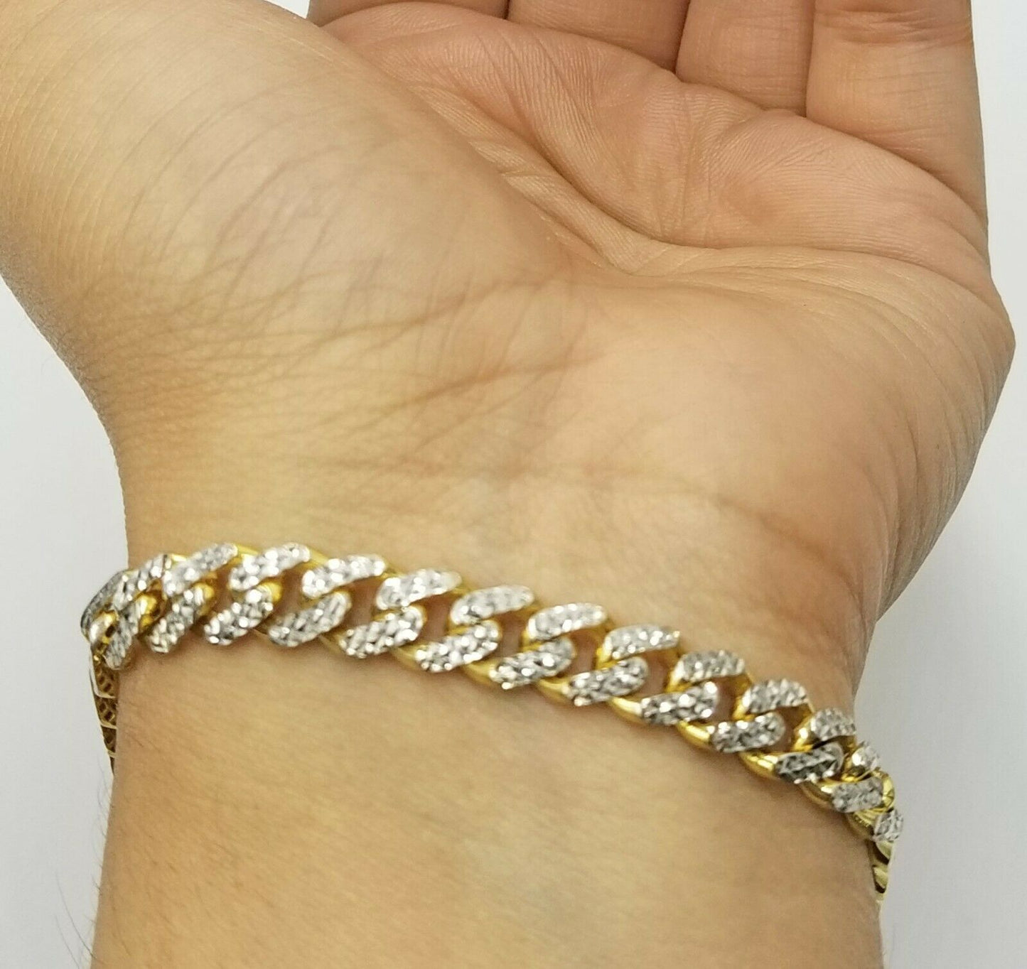 10K Yellow Gold Royal Monaco Cuban Bracelet 7.5mm Diamond Cut 8.5 " Long