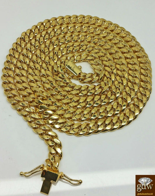 Real 14K Yellow Gold  Miami Cuban Chain 22"  7mm Men BOX LOCK