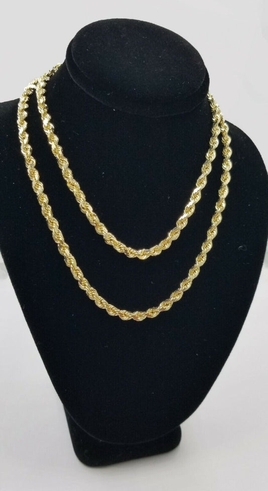 10k Real Gold Rope Chain For Men SOLID Diamond Cut 4mm 18 Inch Free Shipping