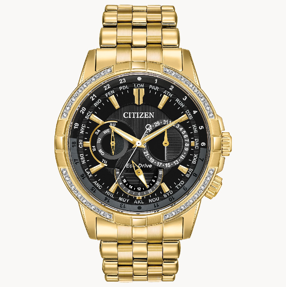 Citizen Eco-Drive Gold Diamond Accent Black dial Wristwatch for Men BU208256E