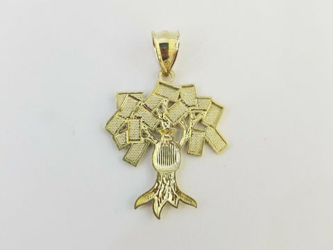 10k Yellow Gold Money Tree Pendant with 18 inch rope chain 3mm,10kt gold set