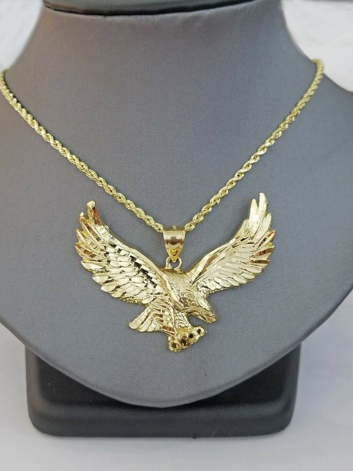 REAL 10k Yellow Gold Eagle Charm Pendant Flying Bird Diamond Cut Yellow Men