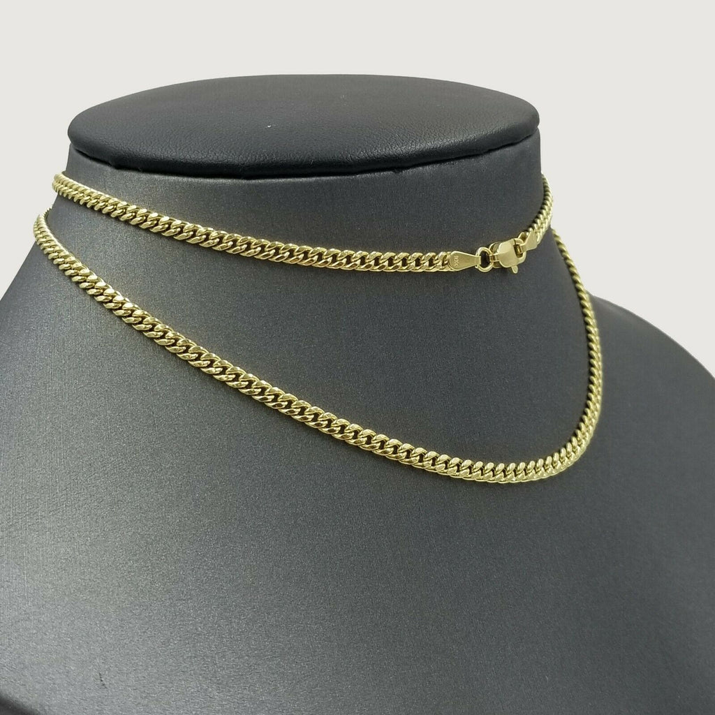 14K Yellow Gold Miami Cuban Link Chain Necklace Lobster Clasp 3mm 24 inches