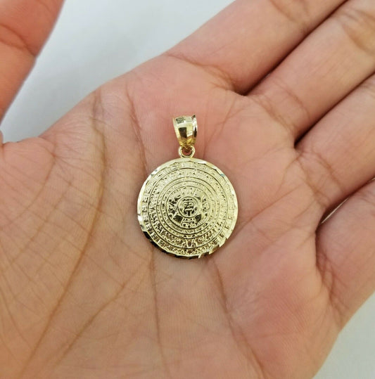 10k Yellow Gold Aztec Calendar Charm Pendant Men Women ,10kt Real Gold