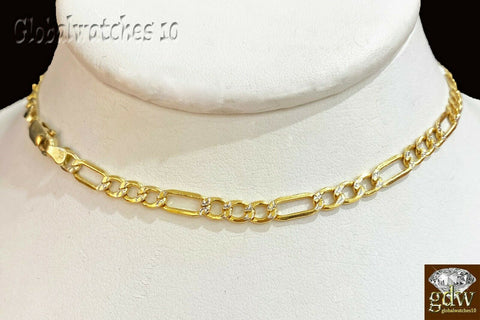 Real 10k Yellow Gold Cuban Figaro link Chain with diamond Cut 20 22 24 26 inch