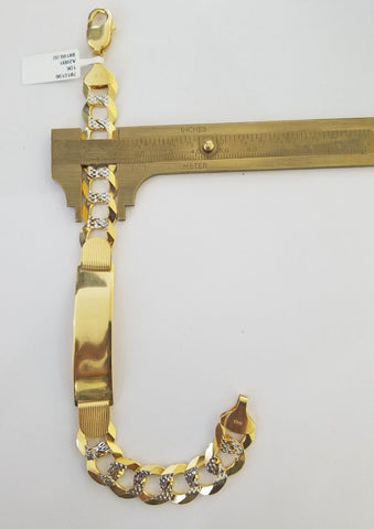 Solid 10k Gold Cuban Link ID Bracelet Diamond Cuts 12.5 mm 9 Inch