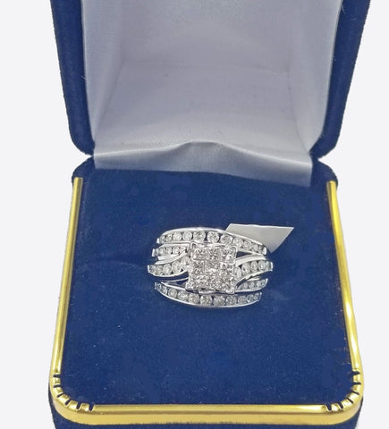 10k White Gold Real Diamond Ring Wedding Engagement Band Princess Cut Sizeable