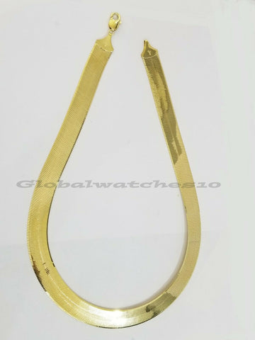 REAL10k 15mm Yellow Gold Herring Bone Chain Necklace 20" Lobster lock Men Women