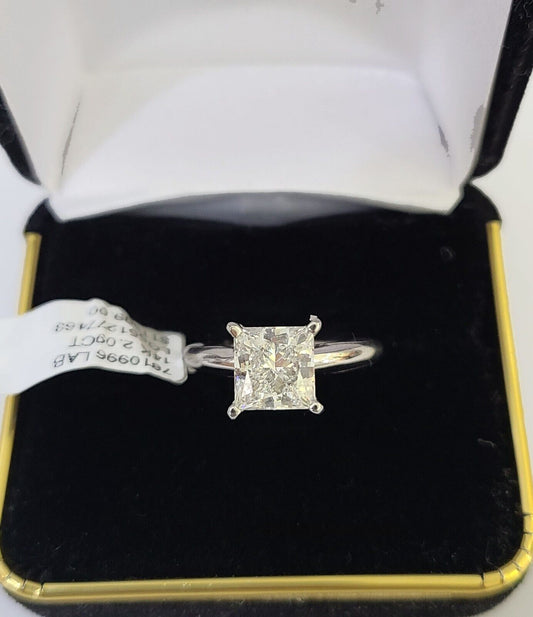 REAL 14k White Gold Square Diamond Ring Lab Created Ladies Wedding Engagement