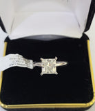 REAL 14k White Gold Square Diamond Ring Lab Created Ladies Wedding Engagement