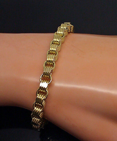 Real 10K Yellow Gold Byzantine Box Link Bracelet 8.5 inch Long 6.5mm Men