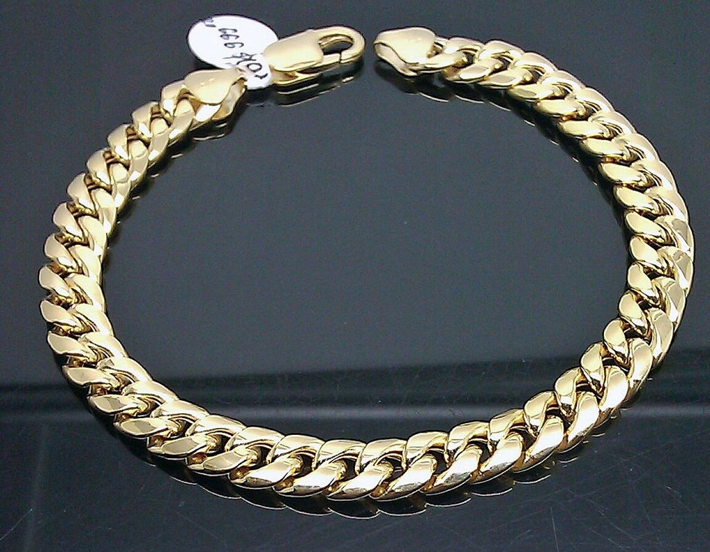Amazon.com: Nuragold 10k Yellow Gold 7.5mm Miami Cuban Link Chain Bracelet,  Mens Womens Jewelry Box Clasp 7