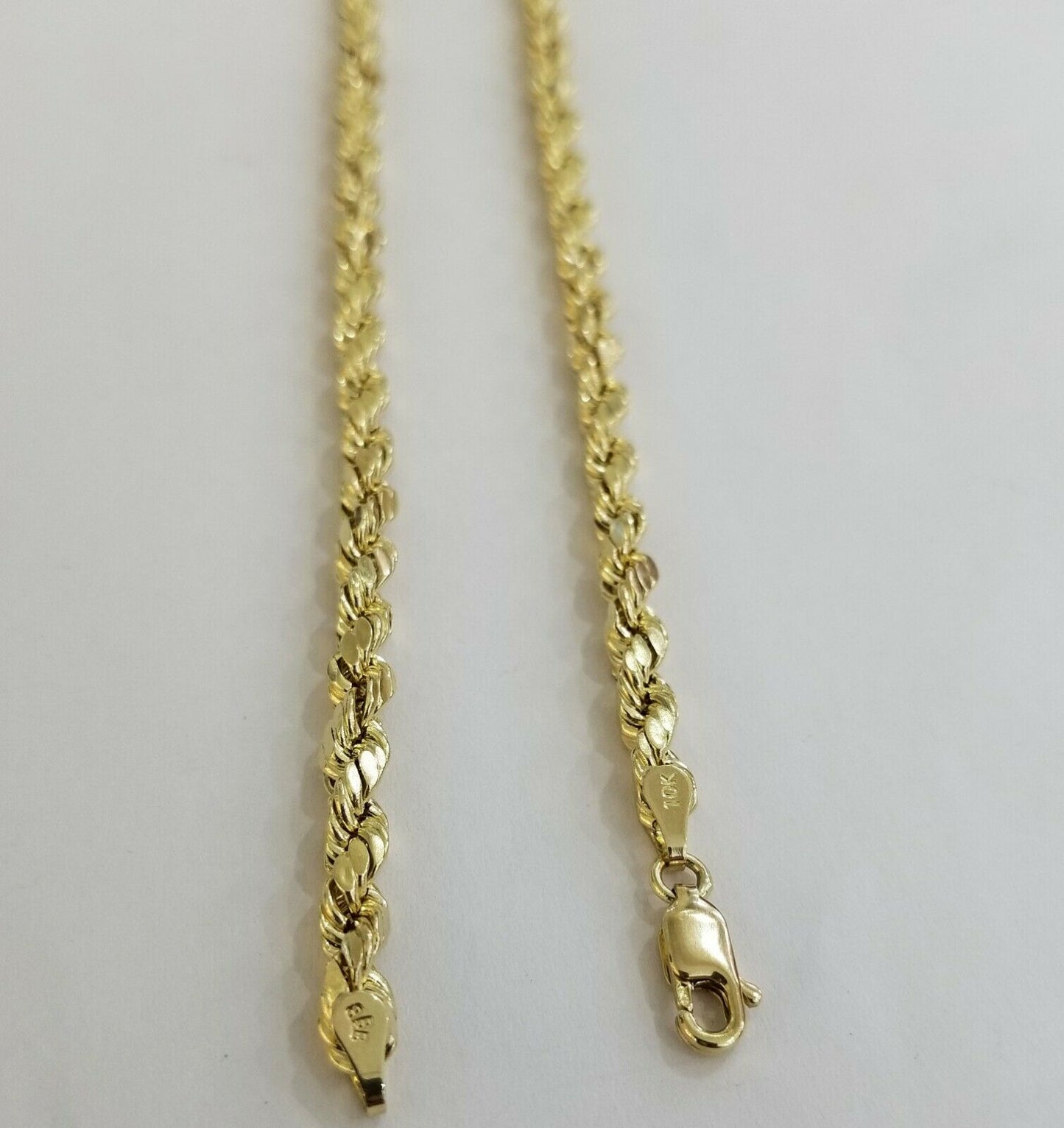 REAL 10k SOLID Gold Rope Chain 4mm 24" Yellow Gold Necklace Diamond Cuts Unisex