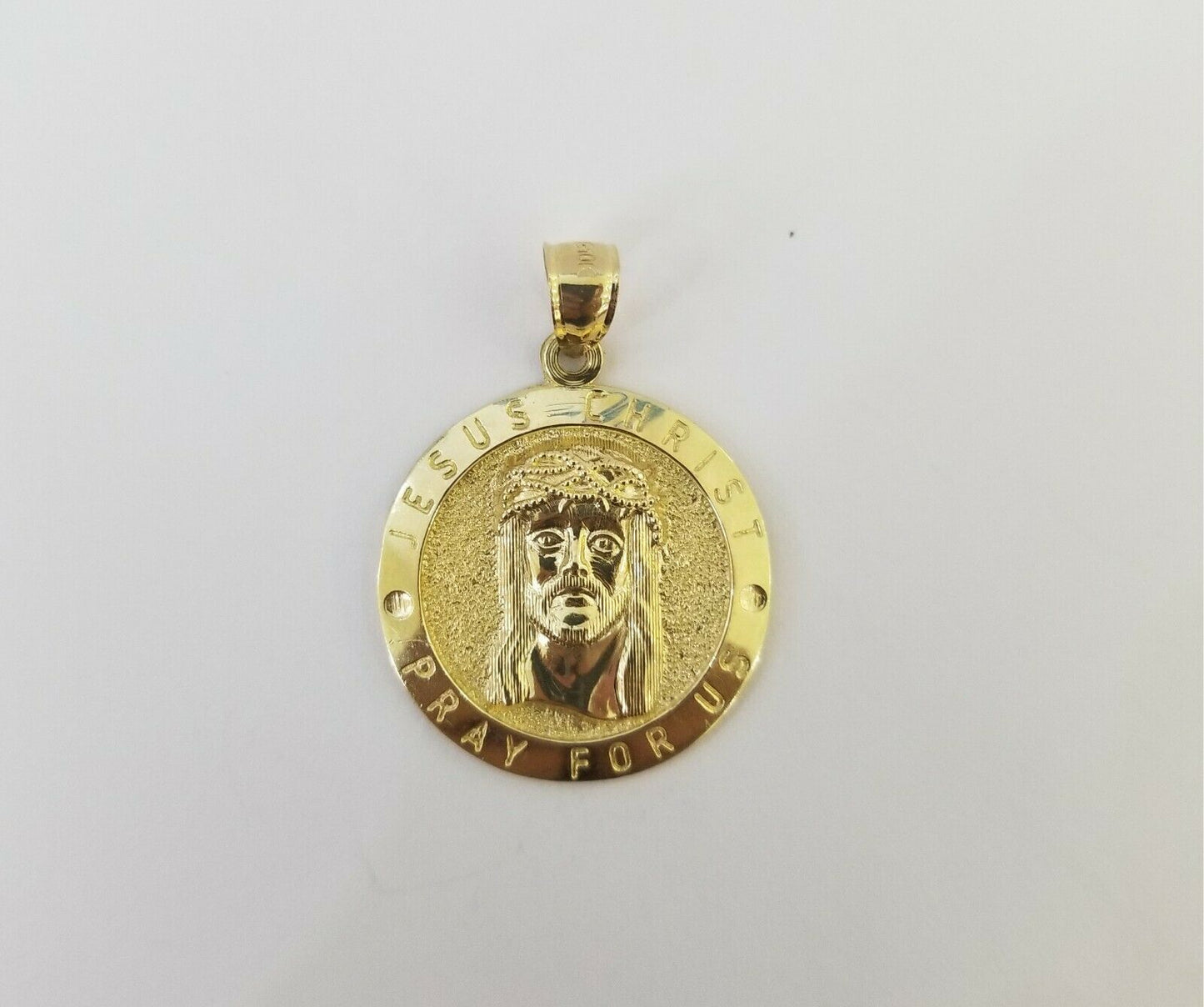 10kYellow Gold round/circle Jesus charm with18"inch rope chain 2mm,10kt gold set