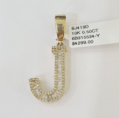Real 10k Gold Diamond Letter "J" Initial Alphabet Charm/Pendant Yellow Real