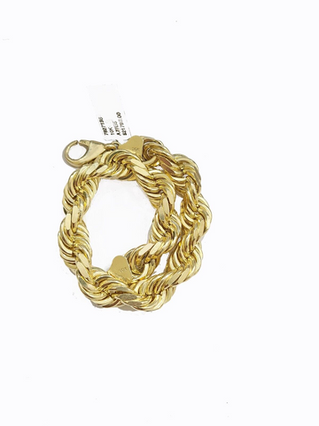 Real 10K Yellow Gold Rope Bracelet 10mm 7 Inch Lobster Lock