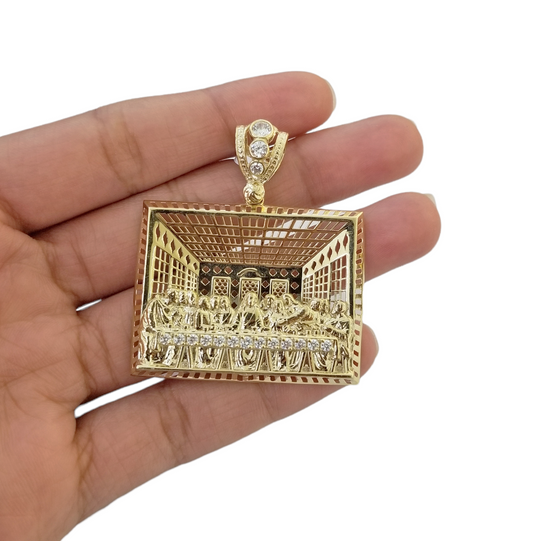 Real 10K Yellow Gold Last Supper Pendent Square Charm 1" Inch