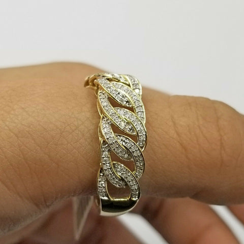 10K Solid Yellow Gold Miami Cuban Genuine Diamond Ring Band Style Men REAL , 10