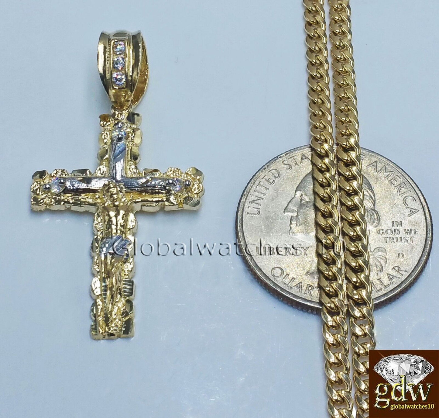 10k Yellow Gold Jesus Cross Charm Pendant 10K 22" Miami Cuban Chain SET Real