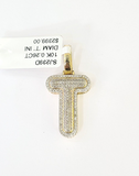 10k Yellow Gold Diamond Letter "T" Initial Alphabet Charm/Pendant Real Genuine