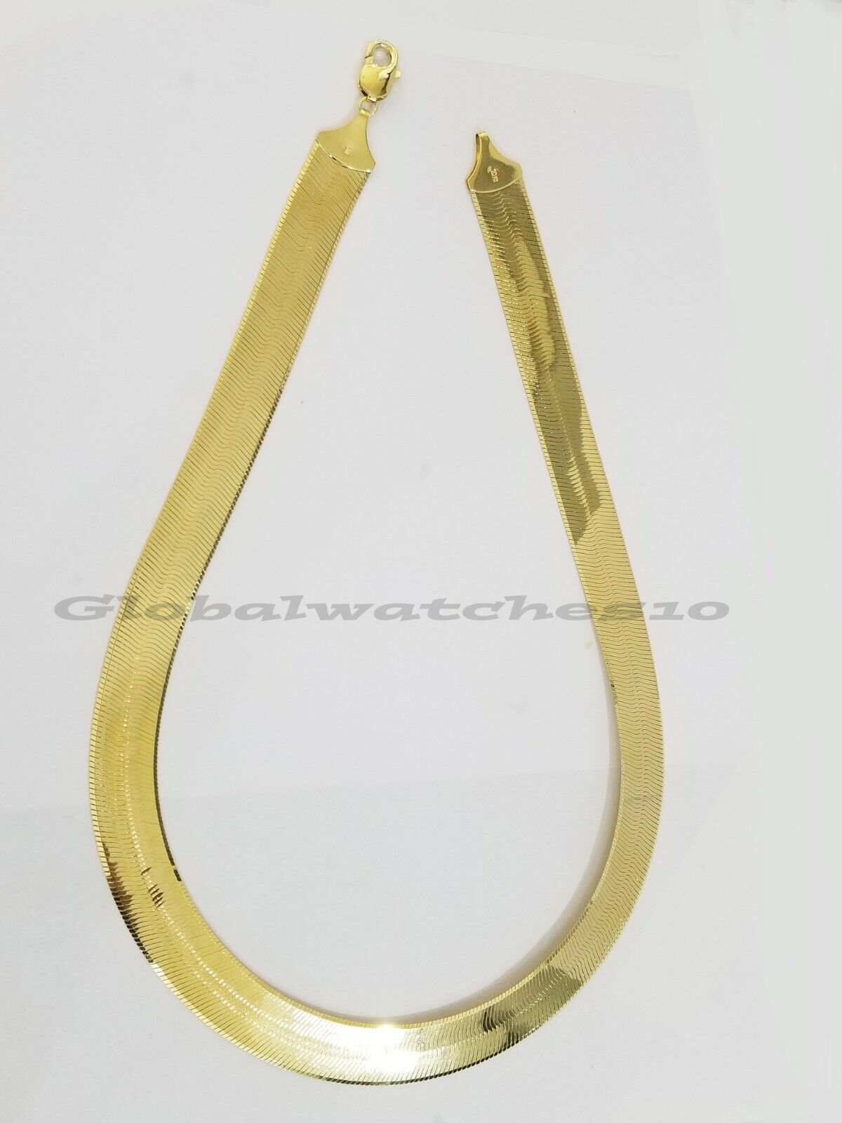 REAL 10k 15mm Yellow Gold Herring Bone Chain Necklace 20 Inch Men Women, SALE