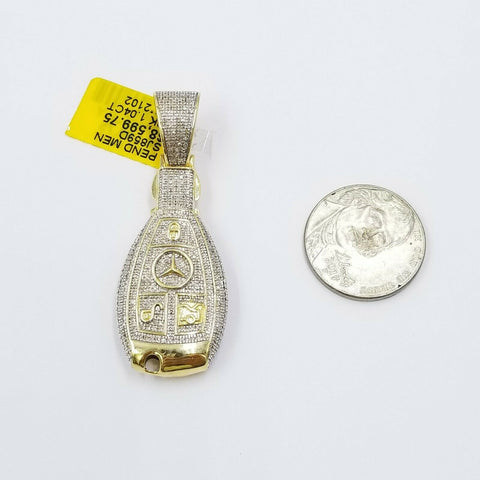 REAL 10k Gold Mercedes Key Diamond Pendant Charm Genuine Diamond 1.04CT