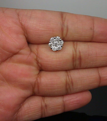 Real 14k White Gold Flower Earrings Stud 1/2CT Round Diamond Screw Back