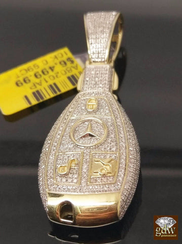 Real 10K Yellow Gold Genuine 1 CT Diamond Unique Car Key Charm Pendent